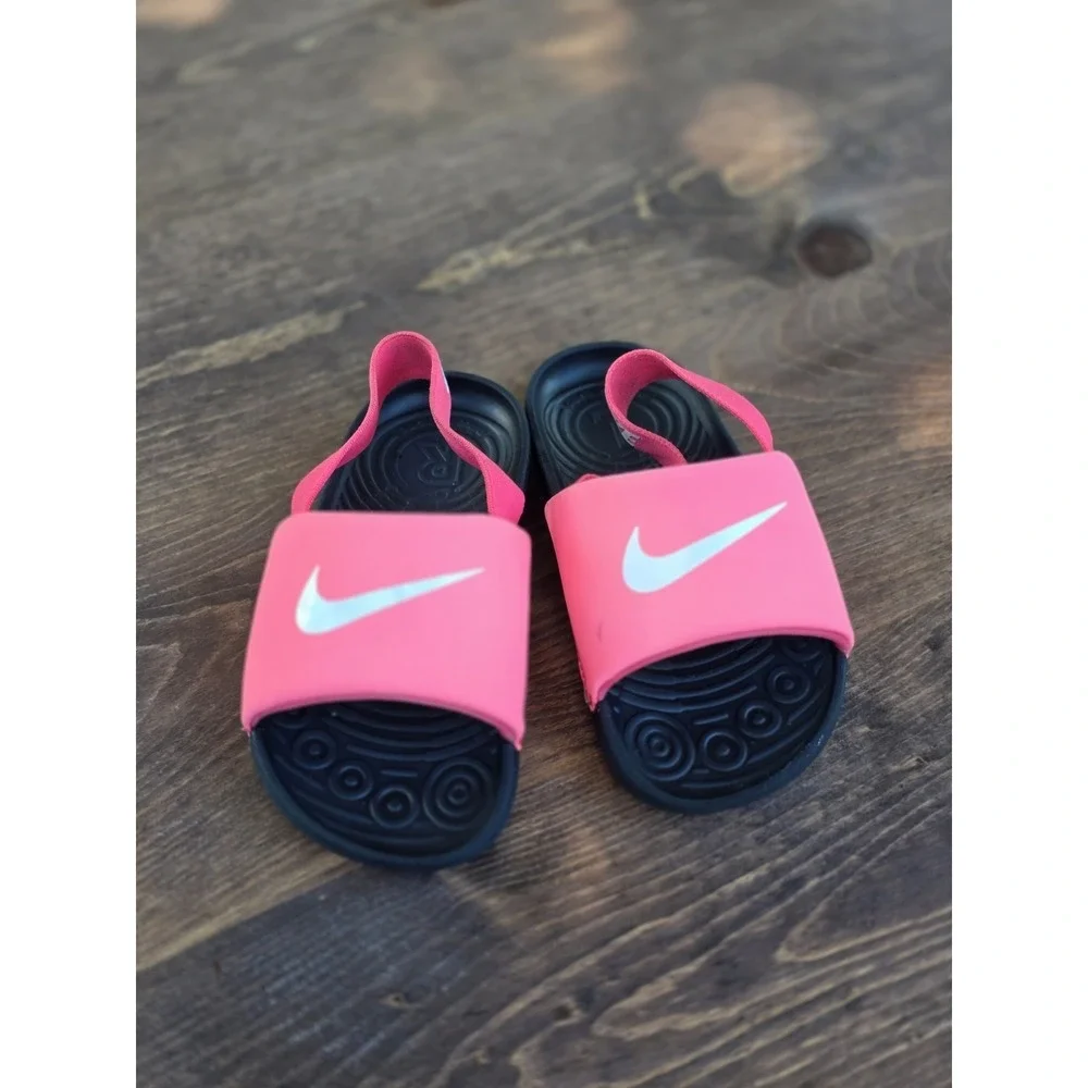 Nike Kawa Slides Toddler Baby Girl 9c Pink Black Logo Swoosh BV1094 610